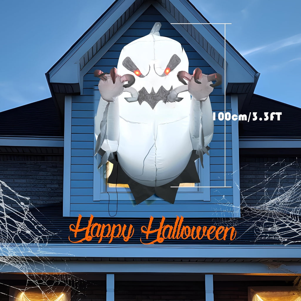 KINQUINN 3.3 ft Halloween Ghost Inflatable Breaking From Window, blow-up Spooky Decor For Yard Garden Lawn Party