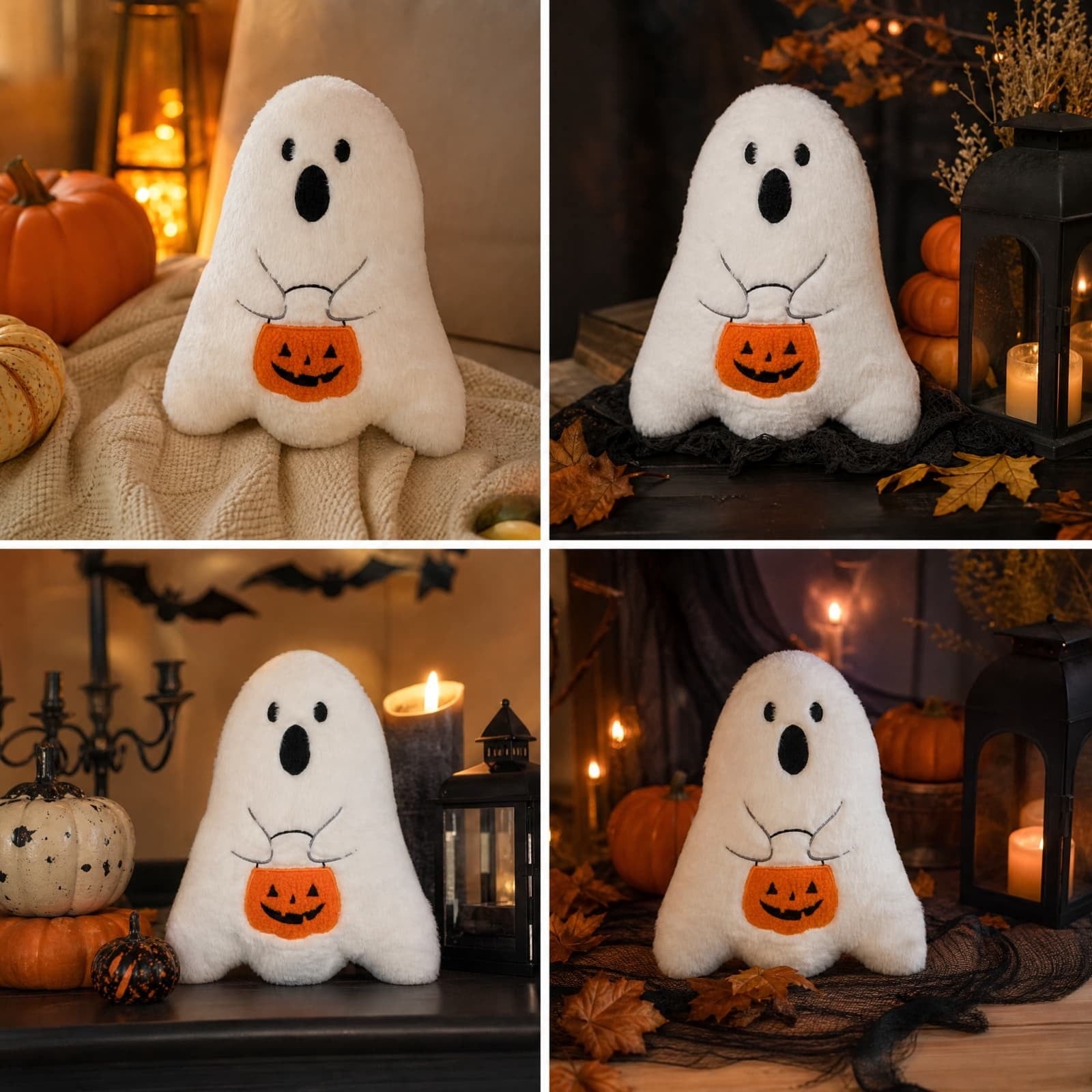 Halloween Ghost Reading Book Throw Pillow Cover, Spooky Library Bookshelf Skull Candlestick Decorative Pillowcase, Retro Halloween Cushion Cover