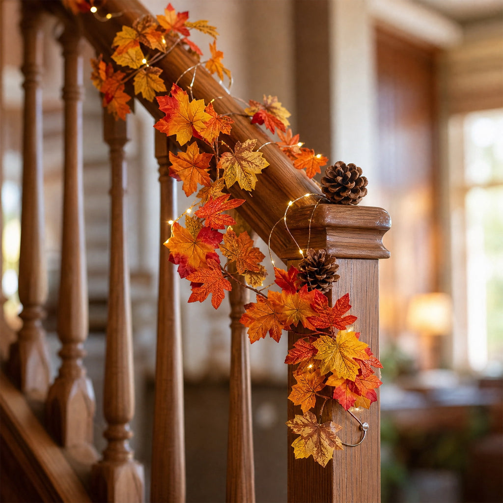 WKSCLPAI Halloween Maple Leaf Garland, Fall Vine Wreaths for Autumn Festivities Decor,Seasonal Garlands for Home,Halloween & Fall Decorations