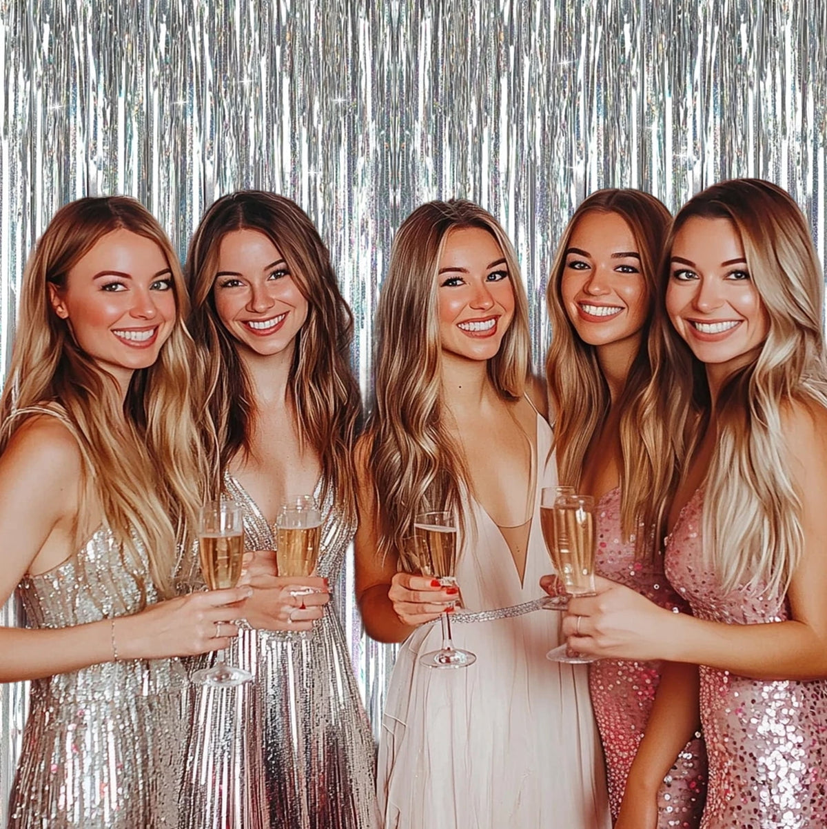 Sm:)e 2-Pack Light Bright Silver Foil Fringe Curtains for Events - Birthday, Wedding, Graduation, Christmas, Baby Shower, various festivals Decor Photo Booth Fun!