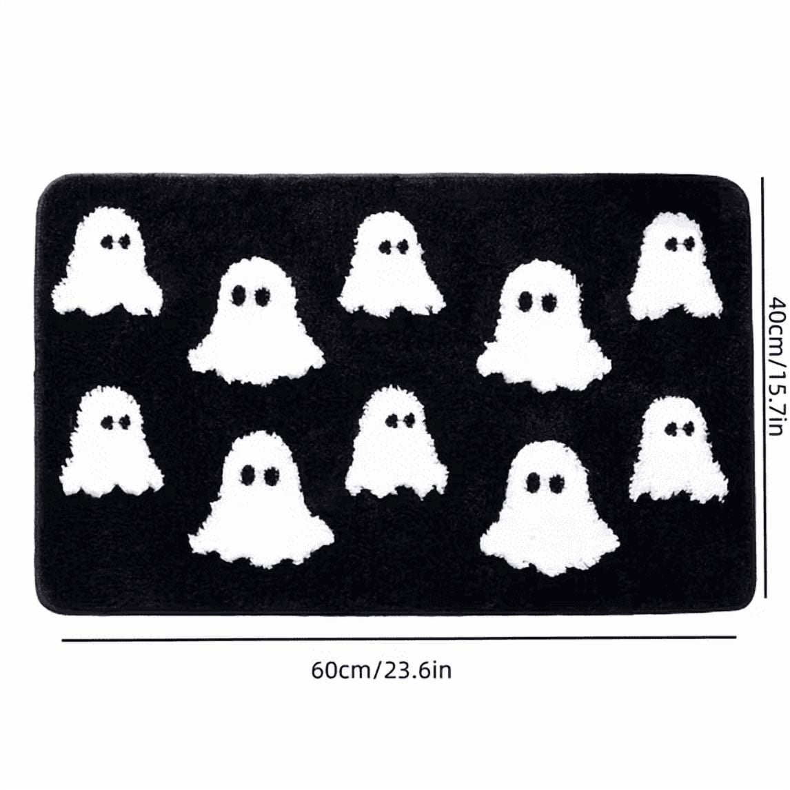 Halloween Doormat Ghost Bath Mat 23.6x15.7in Secure-Grip Absorbent Soft Faux Fur Rug for Bathroom Bedroom Living Room Decor by OVFUIZ
