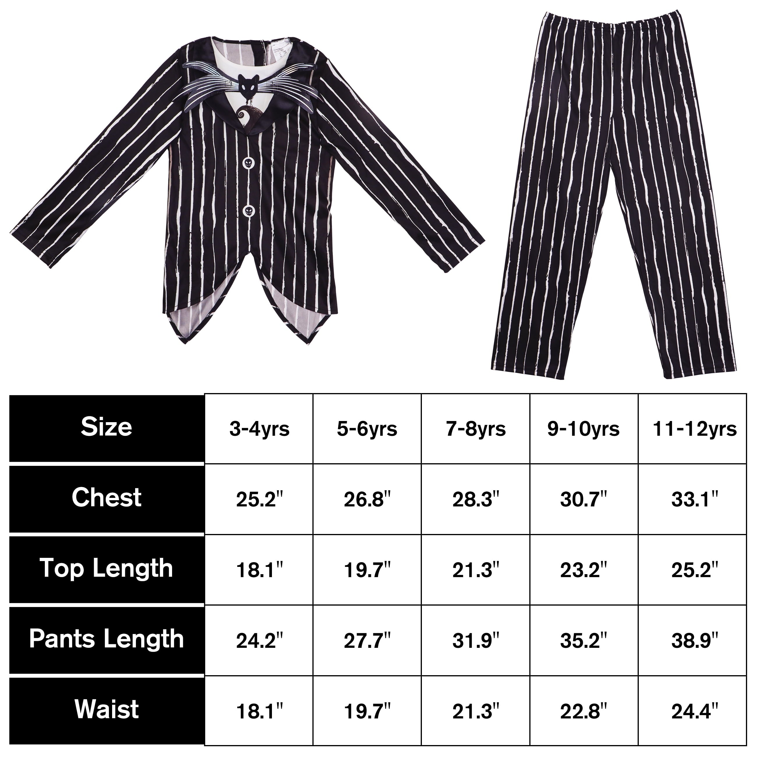 Halloween Costume for Kids Boys Christmas Jack Costume Black and White Striped Set Dress Up Outfit