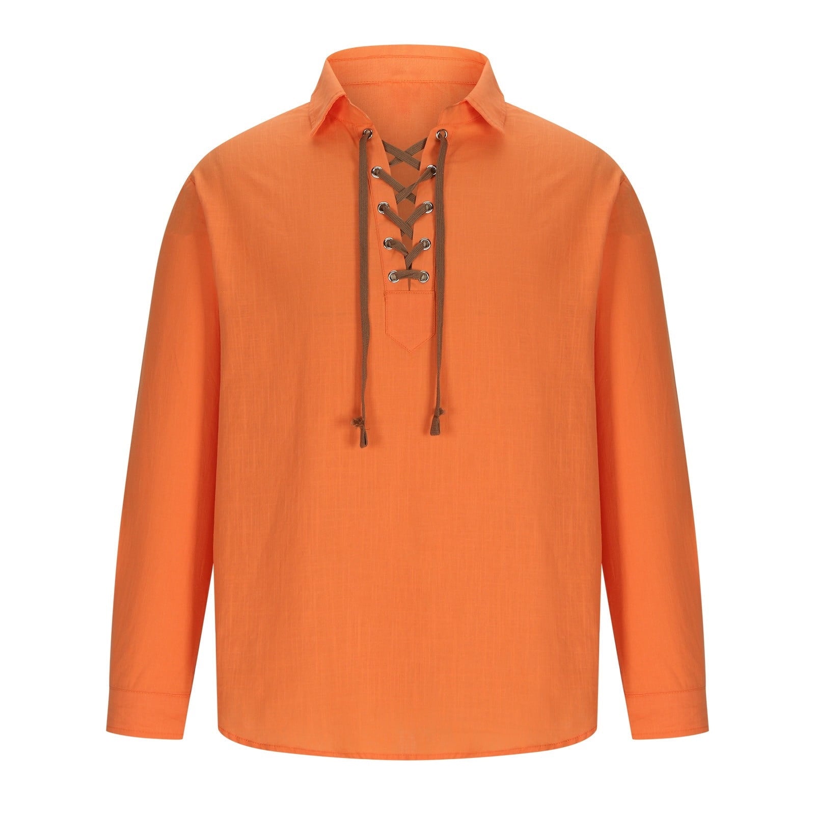 YLSDY Men's Medieval Renaissance Pirate Shirt Vintage Linen Tunic Tops V-Neck Long Sleeve Lace-Up Loose Fit Blouse Orange XXXL