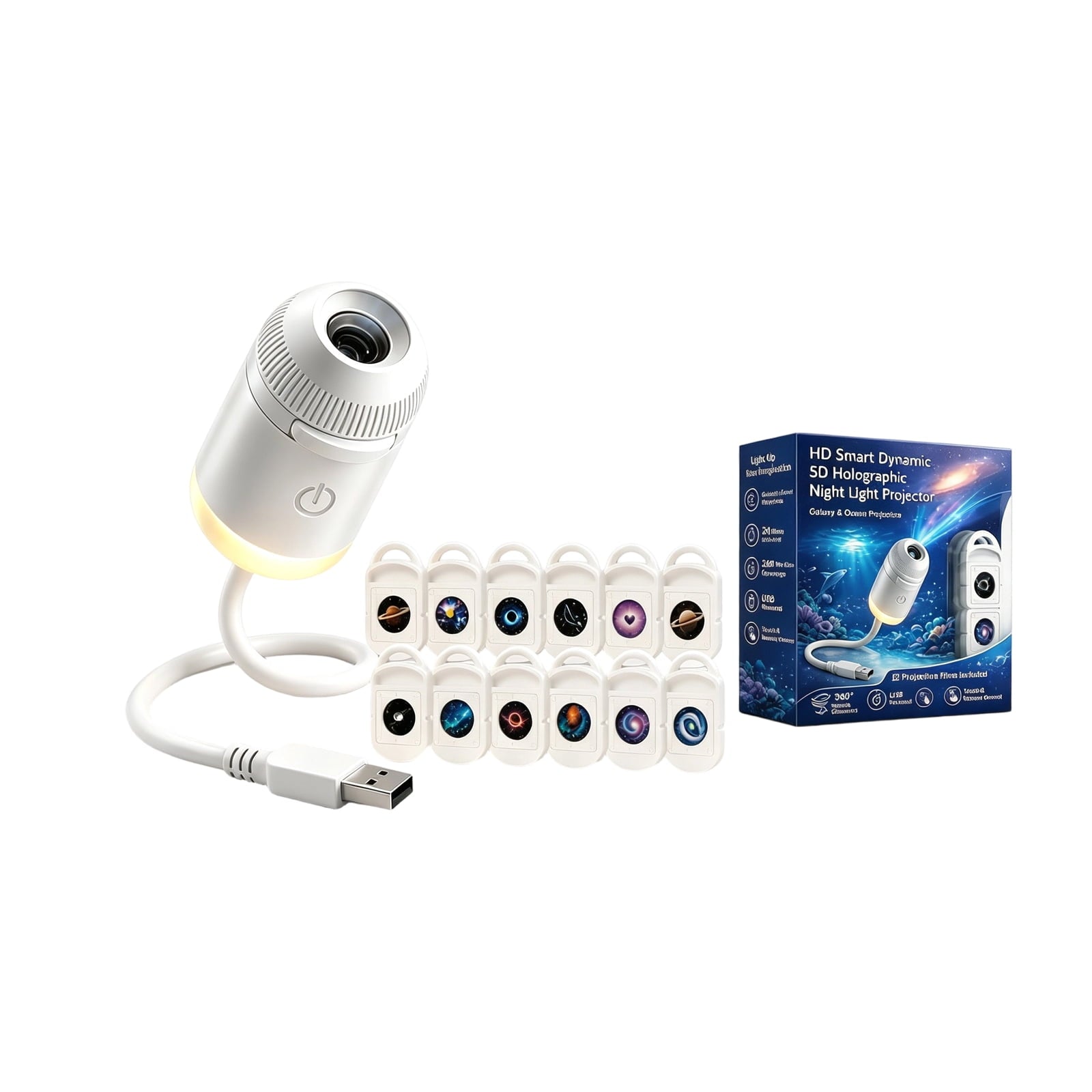 2026 New Upgraded 4K Smart Dynamic 5D Holographic Night Light Projector, 2-in-1 Galaxy & Ocean Star Ceiling Projector with 24 HD Films, 360° Flexible USB Powered Lamp for Bedroom Decor & Car GIft