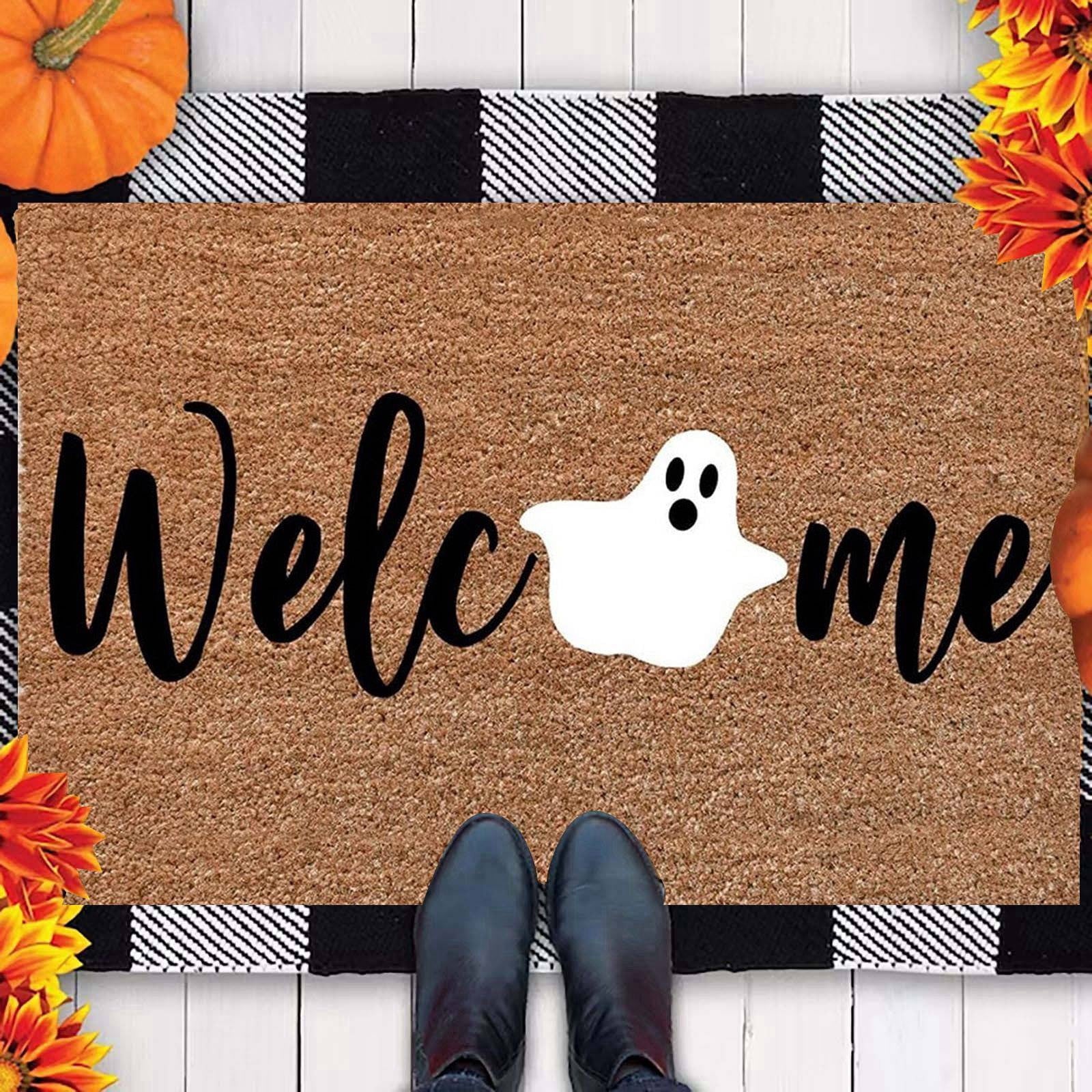 Clearance Hotyverty Halloween Front Door Mat Slip Guard Stain Shield Water Resistant Low Profile 23.62*15.74 in Outdoor Front Porch Holiday Floor Ornament, Halloween Gift for Halloween Party Hosts