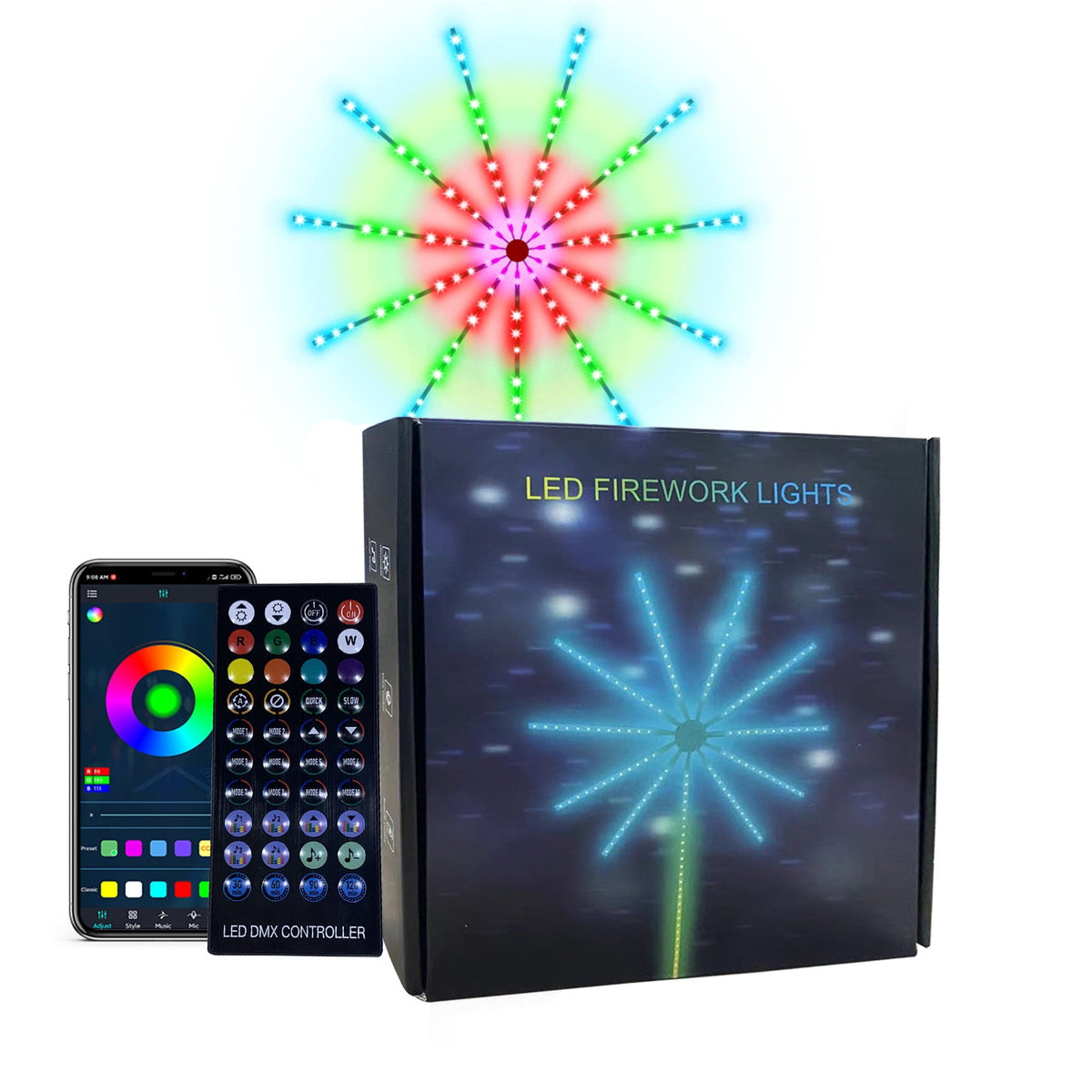 Firework Led Lights USB Powered Room Decor, Color Changing Bluetooth Fireworks Led Lights for Bedroom with Launch Burst Effect, Led Lights with Remote Control for Christmas Party Decoration