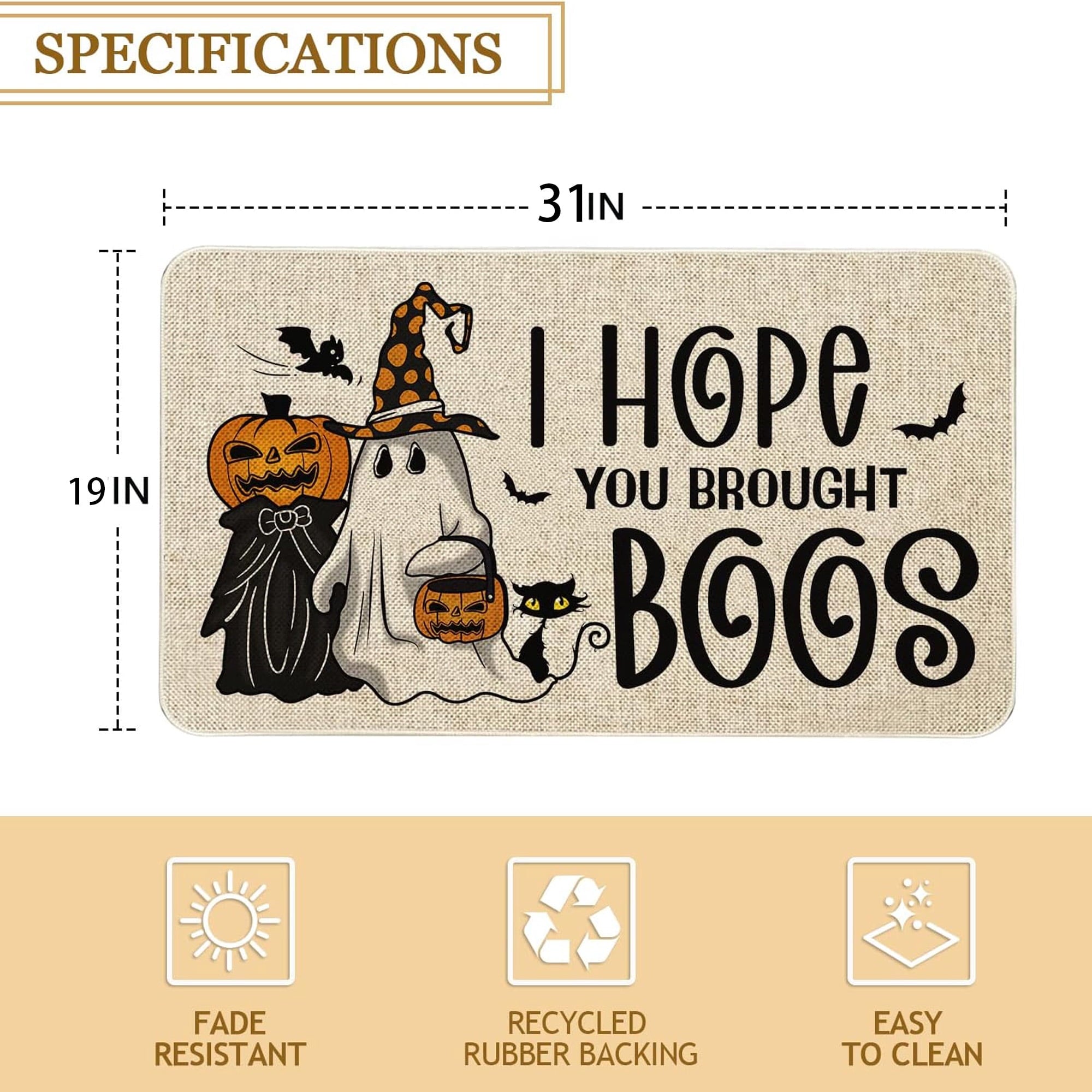 BOOHIT Halloween Door Mat 31x19 Inch Indoor Outdoor Entrance Floor Home Decoration (Pumpkin Head Spooky)