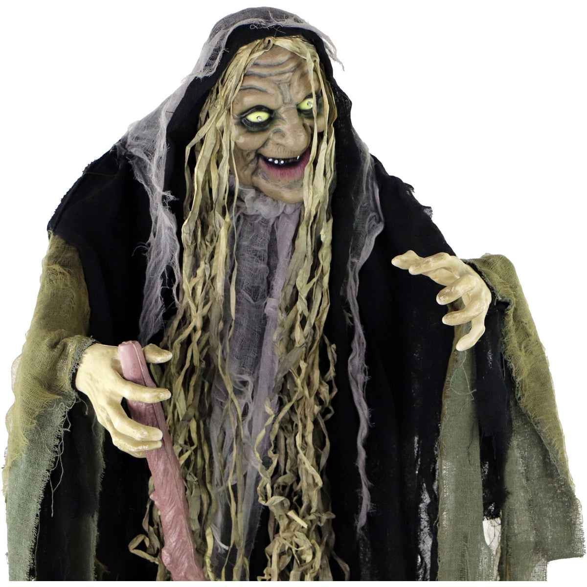Haunted Hill Farm Life Size 5.6 ft Animatronic Witch, Indoor/Outdoor Halloween Decoration