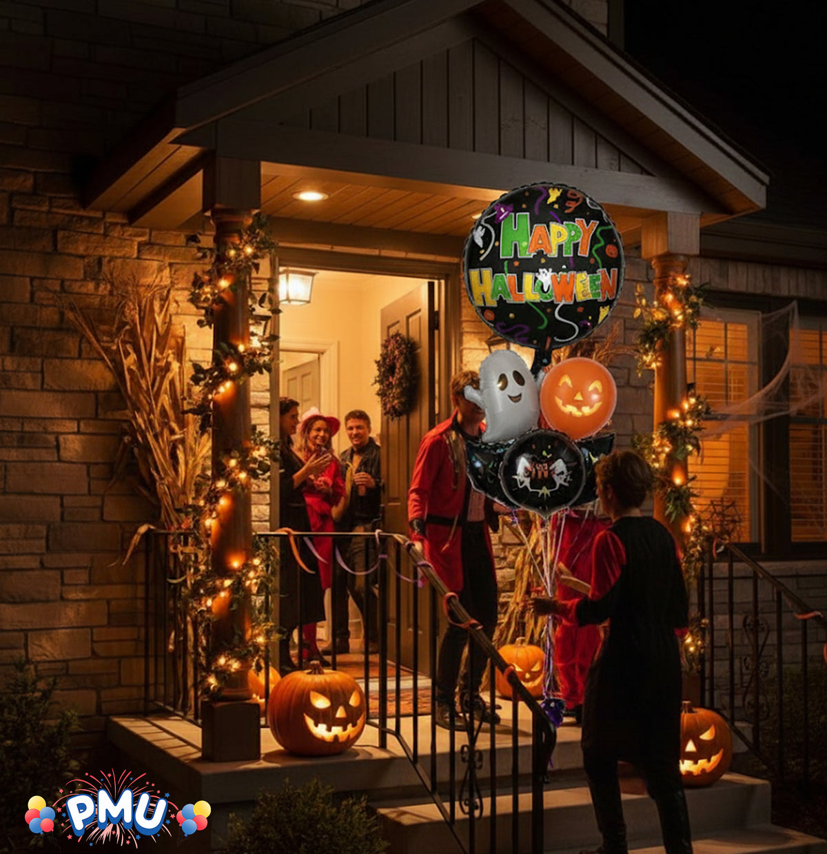 PMU Halloween Party Decoration "Happy Halloween" Jack Faces Aglow 18 Inch Mylar-Foil Balloon (1pkg) Pkg/1