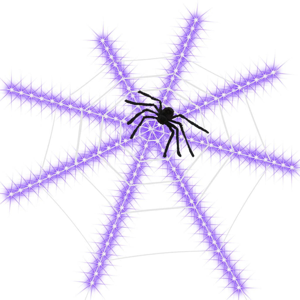 Loyerfyivos Spider Webs Halloween Decorations Lights, 2024 12ft Halloween Spider Web Lights with 1 Spider, 8 Modes, Waterproof & Timer, Perfect Outdoor Yard Halloween Decorations - Purple