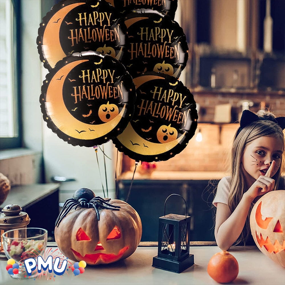 PMU Halloween Party Decoration "Happy Halloween" Jack Faces Aglow 18 Inch Mylar-Foil Balloon (1pkg) Pkg/1