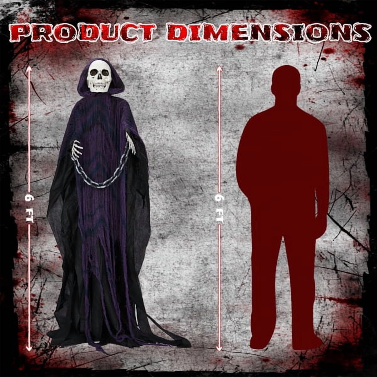 Alvantor Halloween Animated Decorations - 6 FT Sound-Activated Animatronic Grim Reaper with Chain, Moving Head and Hands, Red LED Eyes