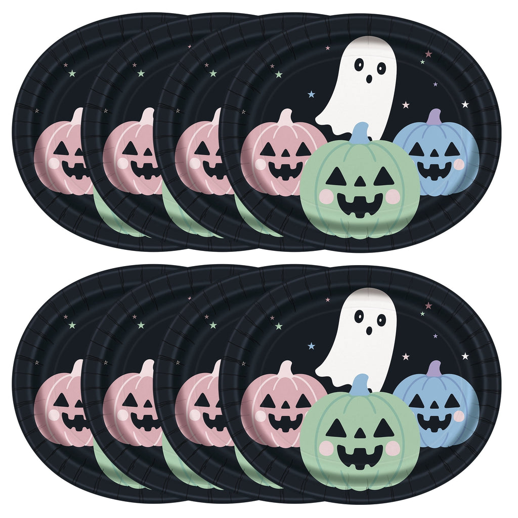 Cute Ghost Oval Disposable Paper Plates, Multicolor, 12" x 10", 8 Count, Halloween by Way To Celebrate