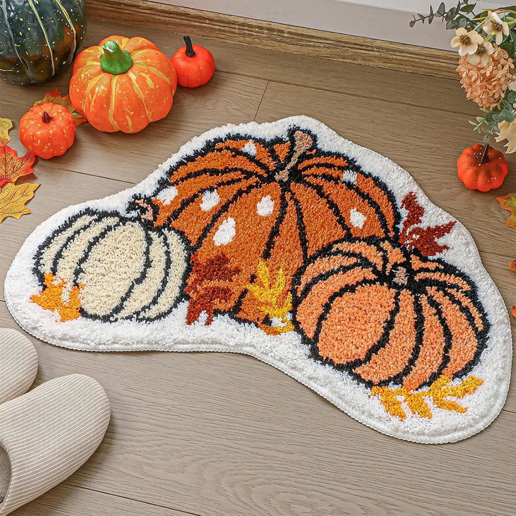 Fall Area Rug Maple Leaf Pumpkin Imitation Wool Mat 27.56x27.56in Polyester Skidproof & Soft for Living Room Bedroom Entryway Fall Doormat by MPOISVA
