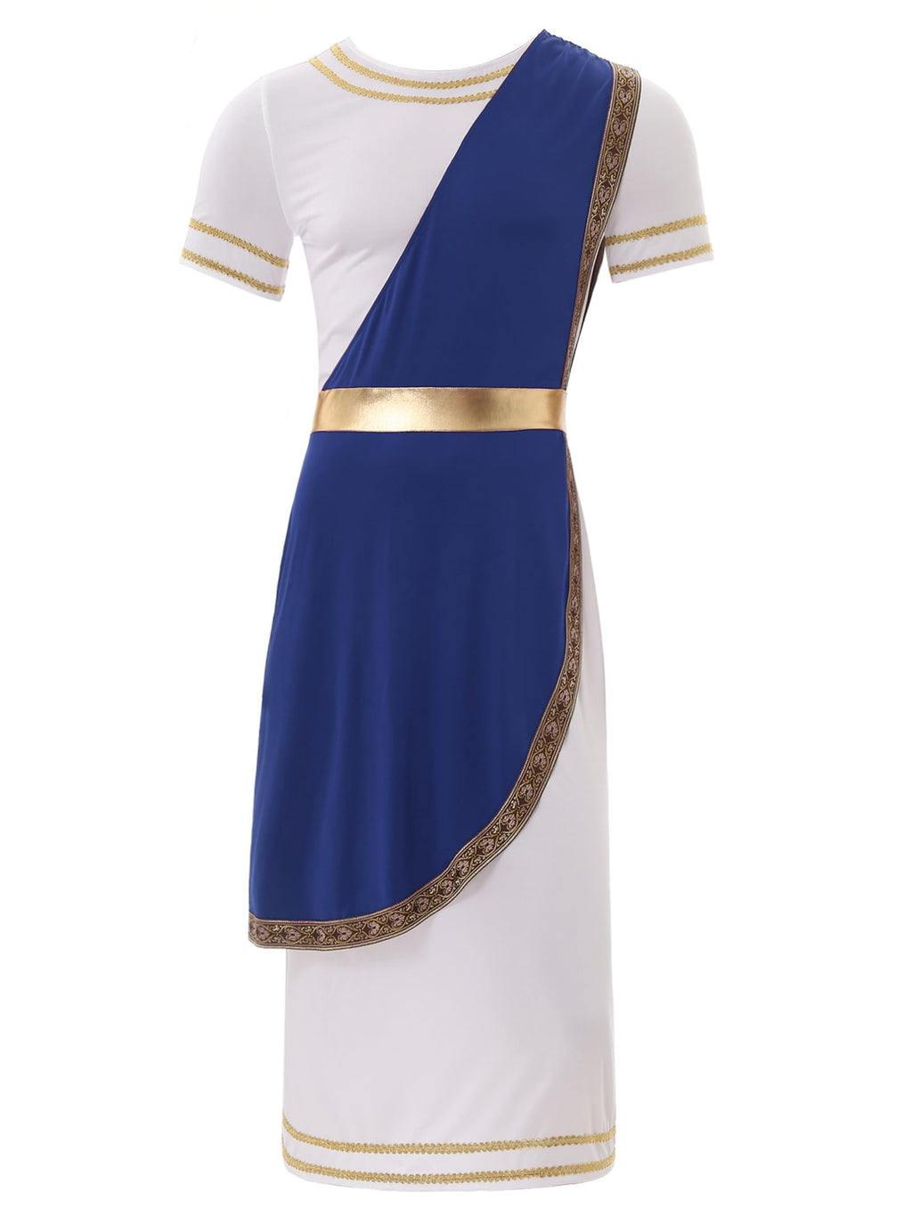 iixpin Mens Halloween Toga Robe Ancient Roman Costume Short Sleeve Greek God Tunic with Belt Yellow 3XL