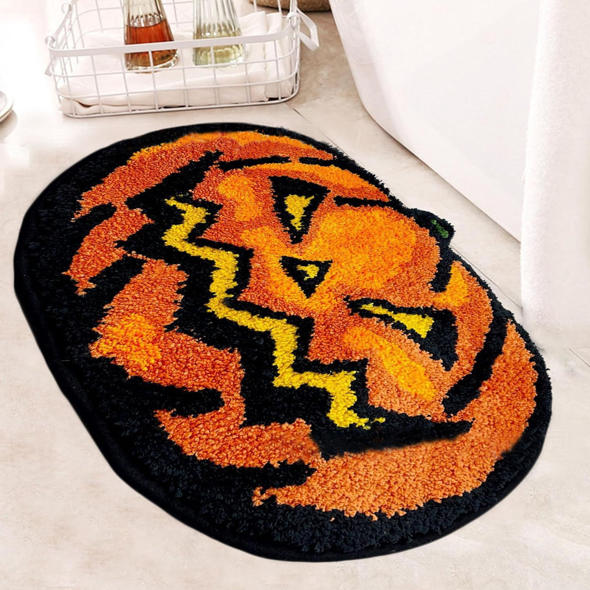 Halloween Bathroom Rugs，Farmhouse Halloween Rugs for Bathroom Decorations for The Home，Pumpkin Bath Mats，Holiday Cute Pumpkin Decor Non - Slip 15.7*23.6Inches