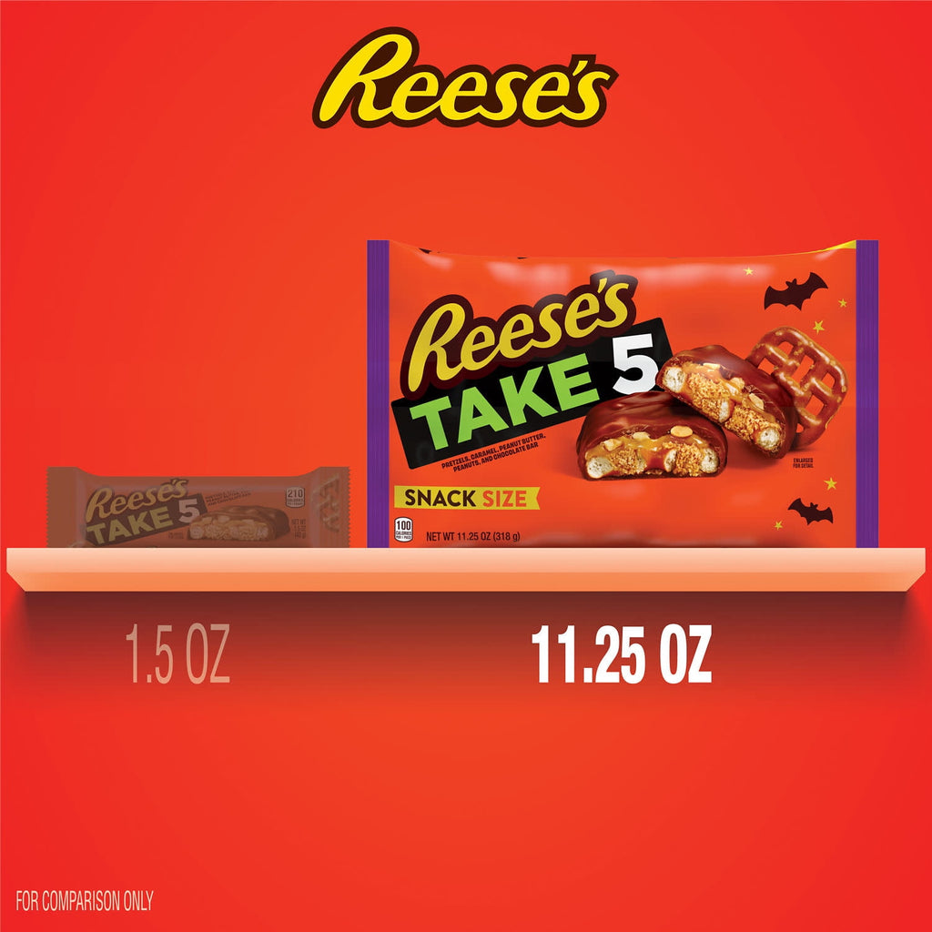 (2 pack) Reese's Take 5 Pretzel, Peanut and Chocolate Snack Size Halloween Candy, Bag 11.25 oz