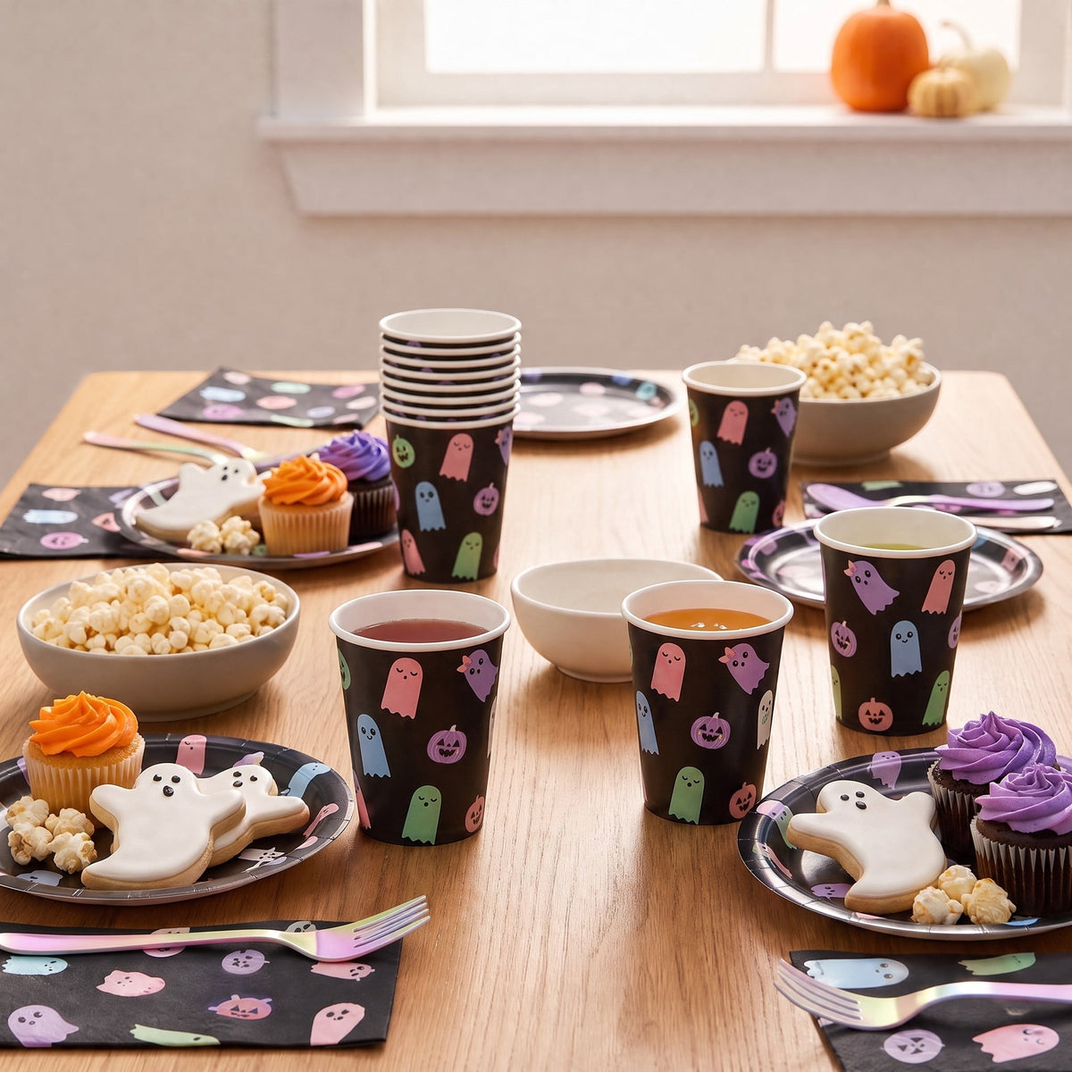 Cute Ghosts Disposable Paper Cups, Multicolor, 9 oz, 8 Count, Halloween by Way To Celebrate