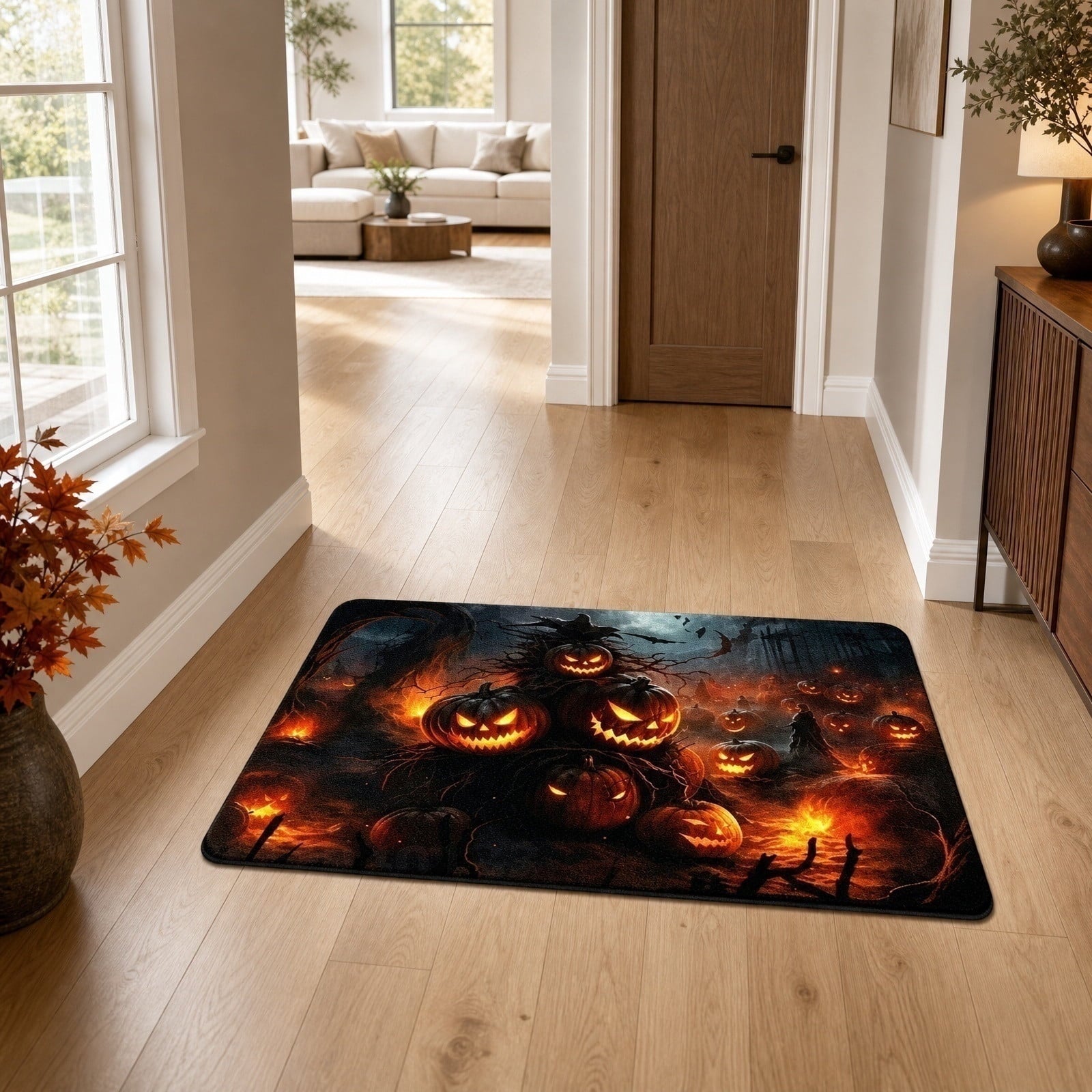 OutmaxHome Halloween Theme Cute Ghost Print Doormat, 15.8x23.6 Inch Non-Slip Absorbent Mat, Easy to Clean, for Front Door, Porch, Farmhouse
