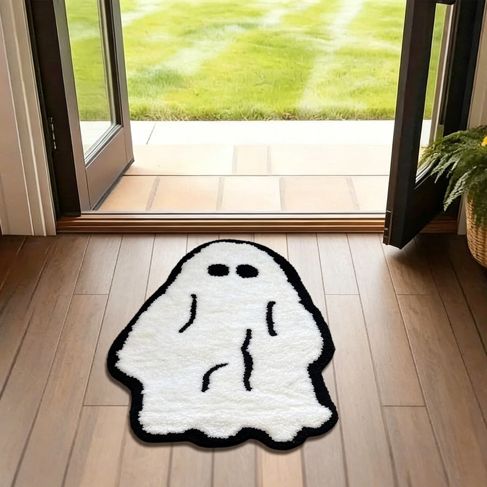 erdimoy Cute Ghost Shaped Halloween Bath Mat, Soft Fluffy Non Slip Ghost Rug Absorbent Doormat for Entryway Bathroom Bedroom Halloween Home Decor