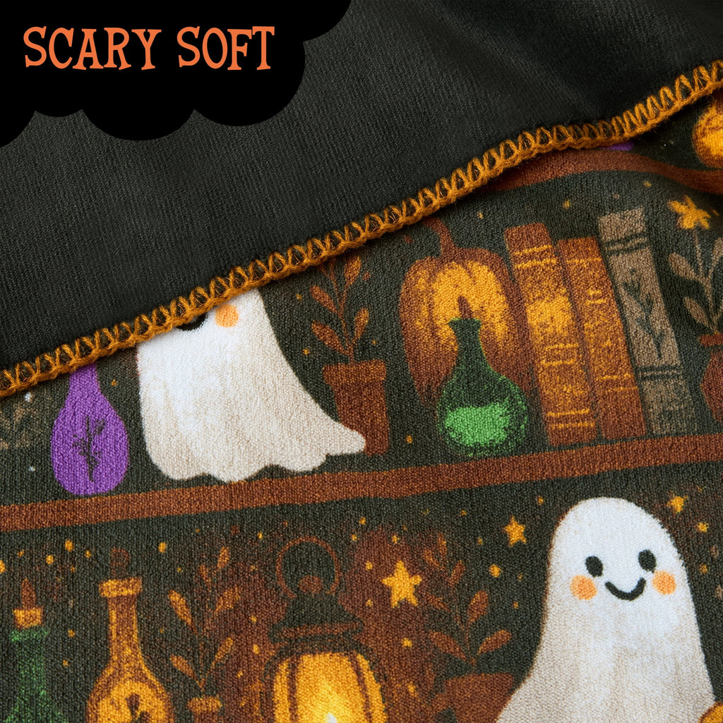 Boo-tique Halloween Plush Soft Oversized Couch Throw Blanket, Cats and Pumpkins, Orange, 50 x 72 in