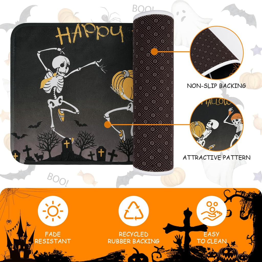 BLEUM CADE Halloween Doormat Outdoor Welcome Mat Dancing Skulls Door Mat Outside Entry Rug,18" x 30"