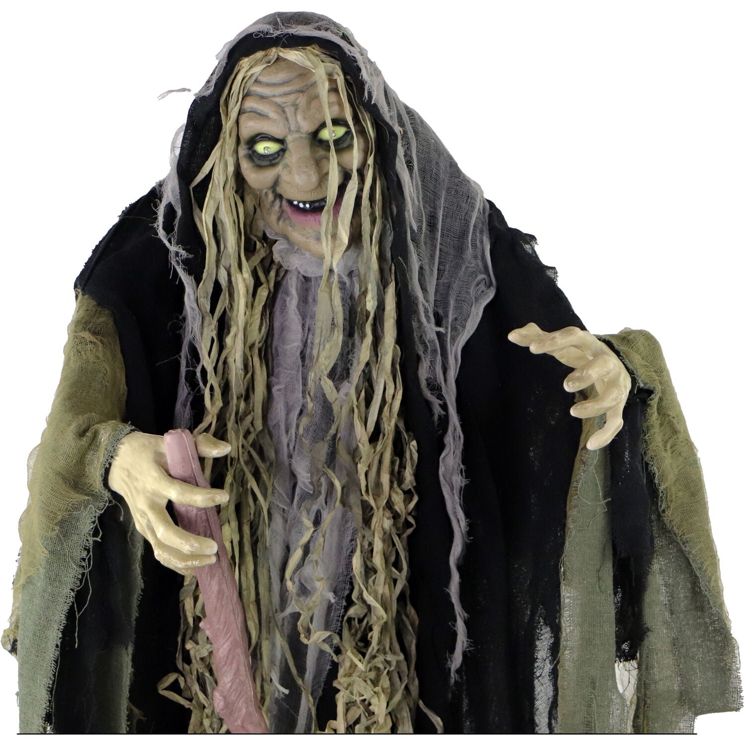 Haunted Hill Farm Life Size 5.6 ft Animatronic Witch, Indoor/Outdoor Halloween Decoration