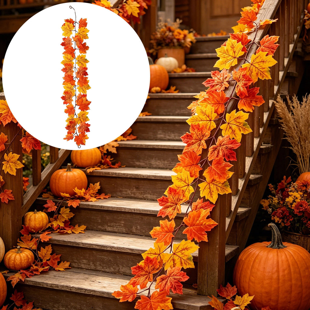 WKSCLPAI Halloween Maple Leaf Garland, Fall Vine Wreaths for Autumn Festivities Decor,Seasonal Garlands for Home,Halloween & Fall Decorations