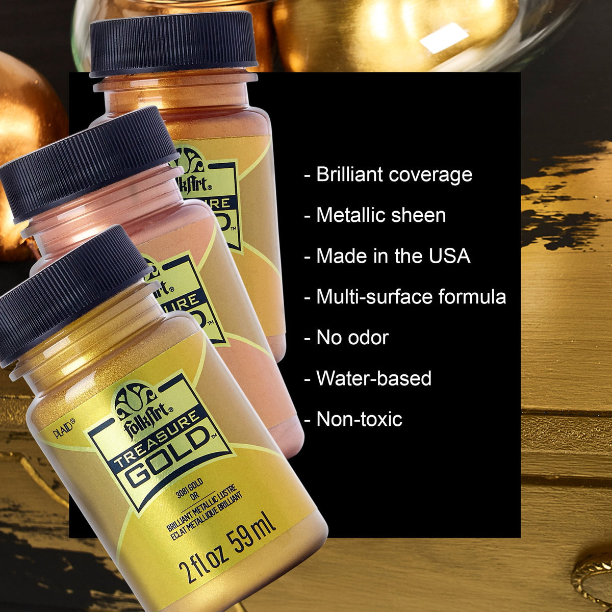 FolkArt Treasure Gold Acrylic Craft Paint, 2 fl oz