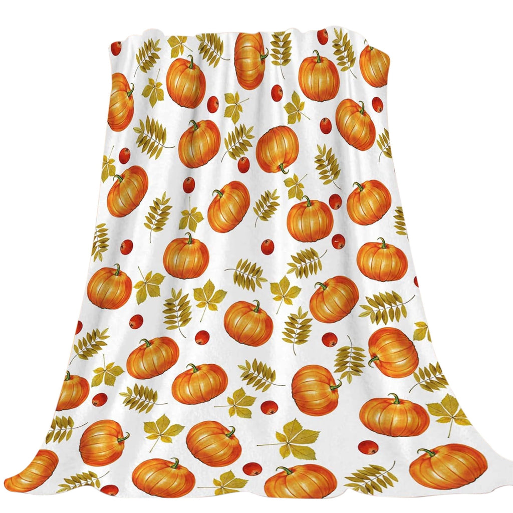 FastXmas Halloween Throw Blanket, 30"x40" Flannel Fleece Pumpkins Maple Checkered Plush Blanket, Soft Lightweight Skin-Friendly Fall Harvest Decorative Throw Blanket for Couch Sofa Bed Outdoor