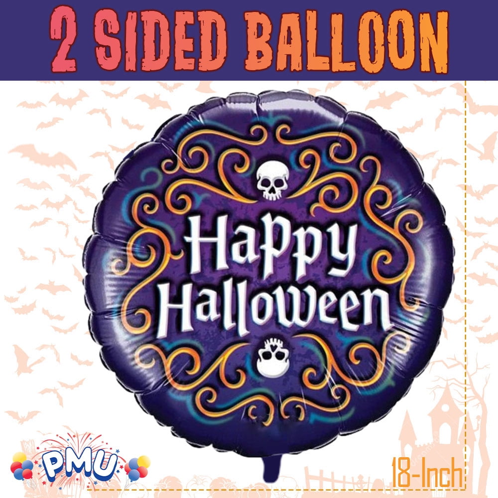 PMU Halloween Party Decoration "Happy Halloween" Jack Faces Aglow 18 Inch Mylar-Foil Balloon (1pkg) Pkg/1
