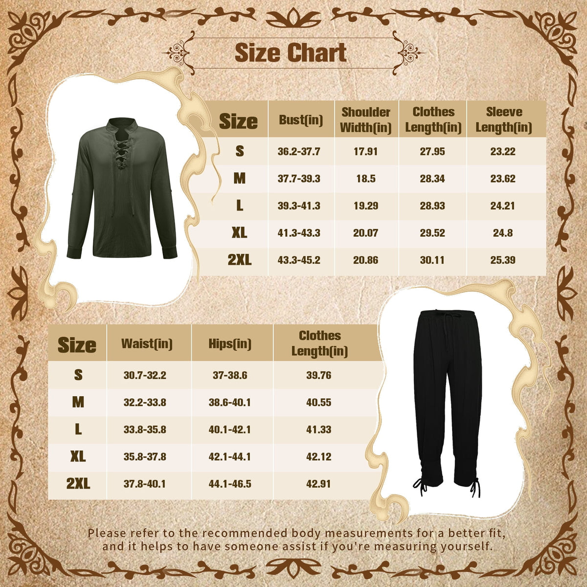 MYATED 5 Pcs Halloween Men's Renaissance Costume Set Medieval Pirate Shirt Ankle Banded Pants Viking Costume Accessories Set,Black,M