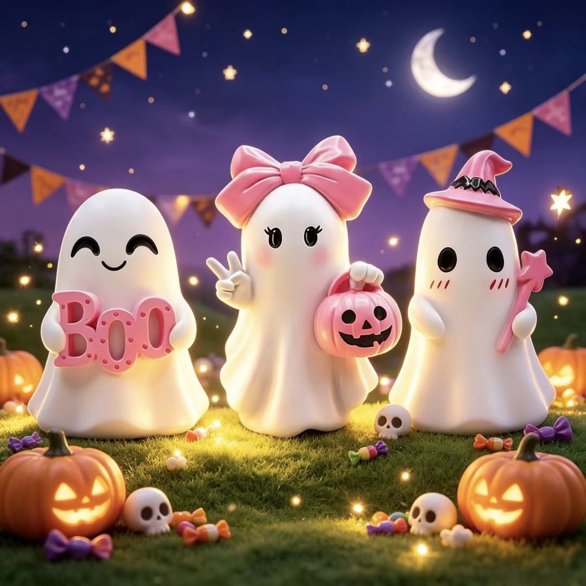 AuroraX Halloween Ghost Decor Outdoor Halloween Decoration Courtyard Tabletop Desktop Haunted Halloween Decoration for Yard Garden Pink