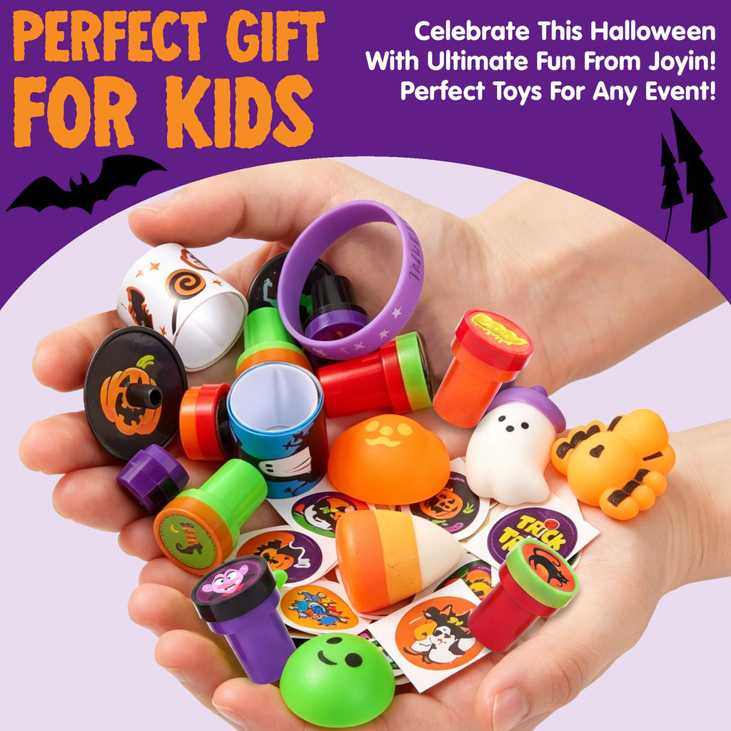 Joyfy 168 Pcs Halloween Stationery Party Favors,Halloween Gifts for Kids,Halloween Goodies Including Halloween Vampire Teeth,Spiders,Stamps,Stickers,Slap Bracelets