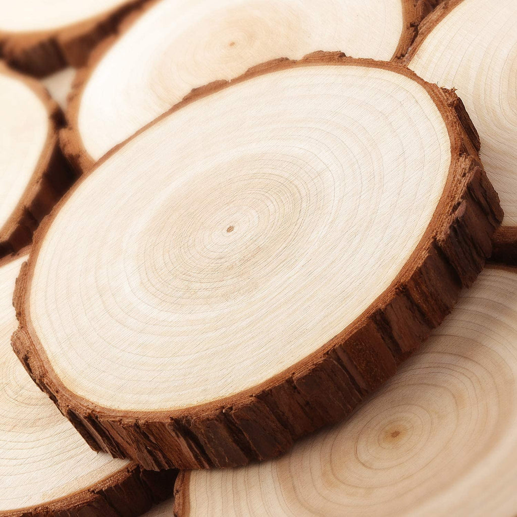 Fuyit Wood Slices 6 Pcs 6-6.3 inches Unfinished Natural Tree Slice Wooden Circle with Bark Log Discs for DIY Arts and Craft Wedding Christmas Ornaments