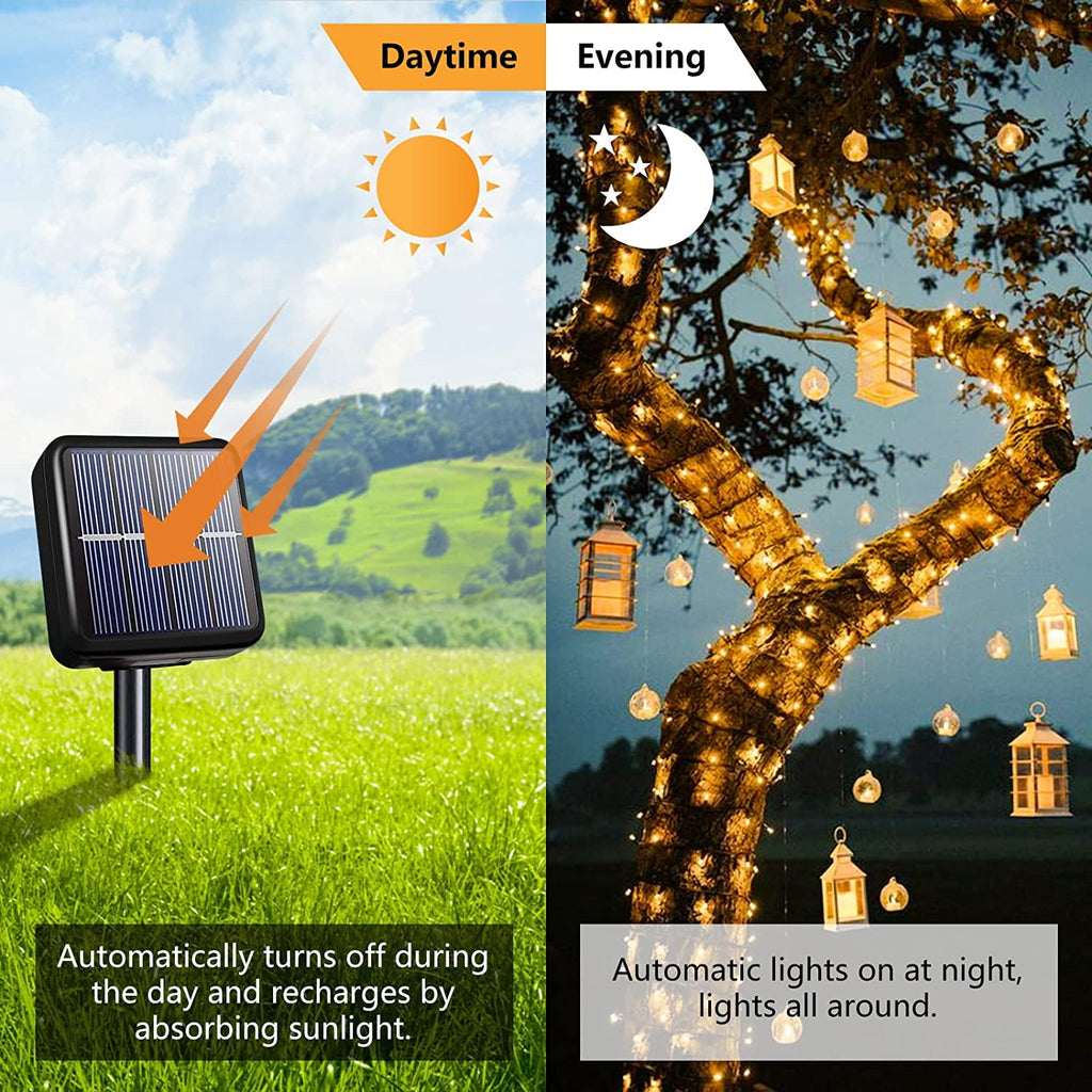 GooingTop Solar String Lights 52.3ft 160 LED Solar Tree Lights Outdoor Waterproof,Camping String Lights Yard Lights Christmas Lights with 8 Modes for Tree Wedding Holiday Party(Warm White)