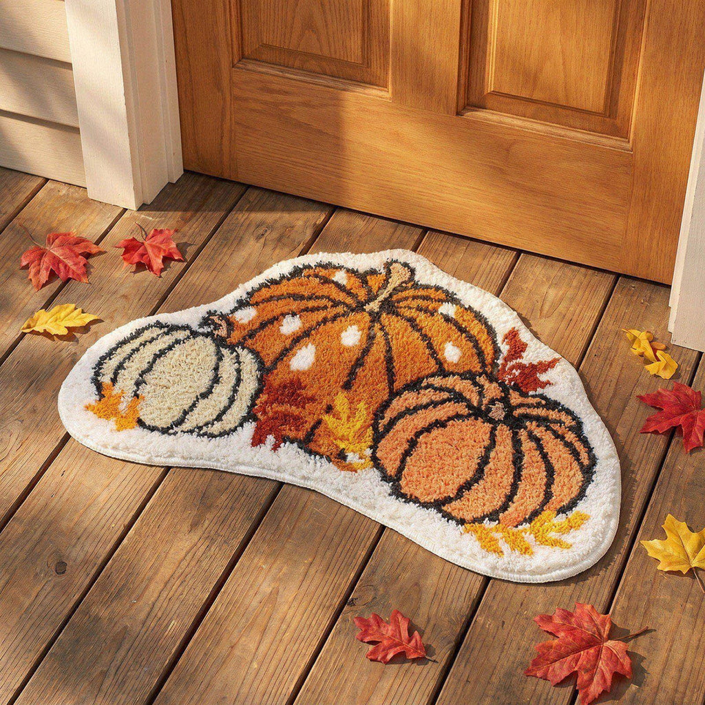 Fall Area Rug Maple Leaf Pumpkin Imitation Wool Mat 27.56x27.56in Polyester Skidproof & Soft for Living Room Bedroom Entryway Fall Doormat by MPOISVA