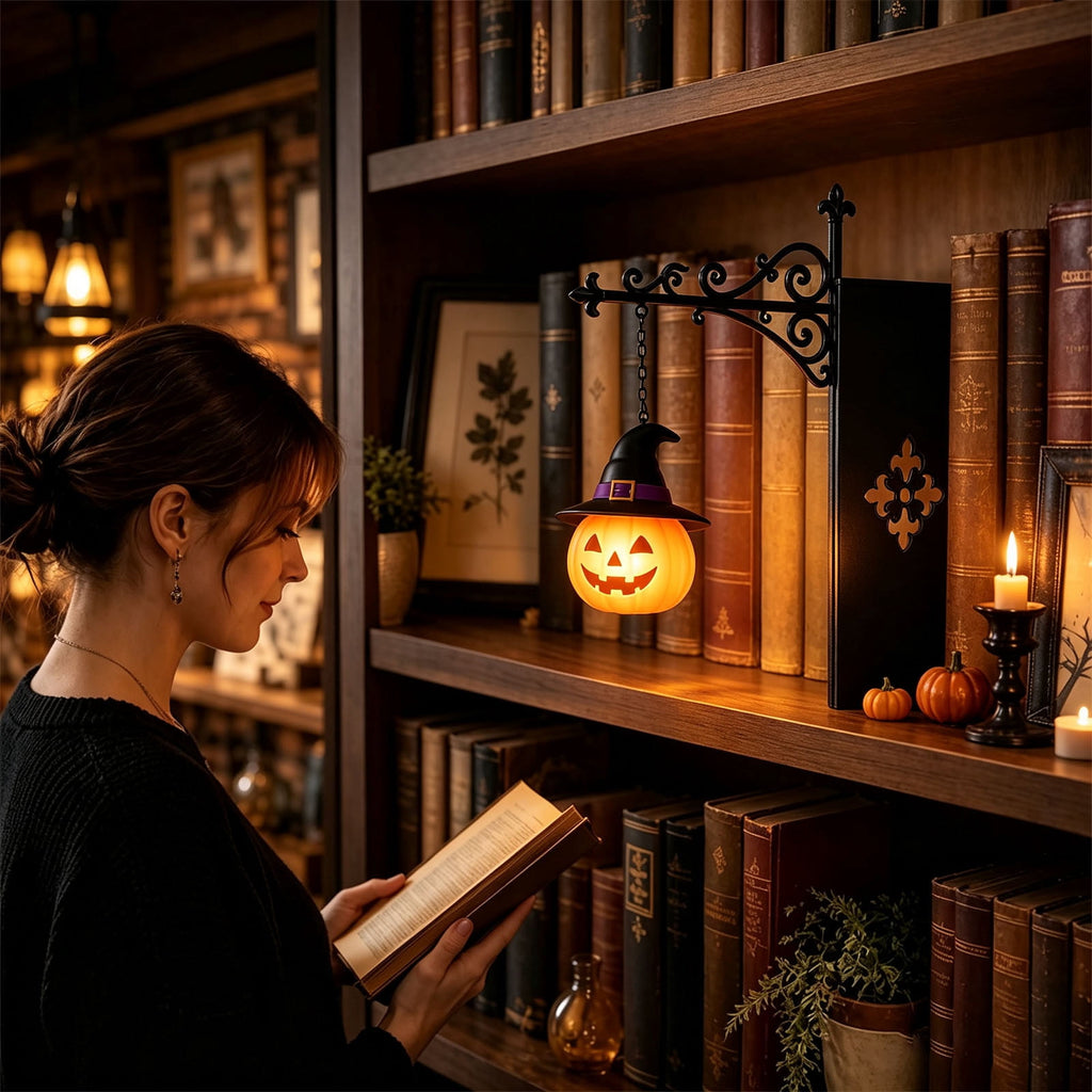 Nkmbld Halloween Bookshelf Lamp, Vintage Library Lantern Decorative Bookshelf Lighting, Hanging Ghost Lantern Book Shelf Light, Halloween Decorations Indoor