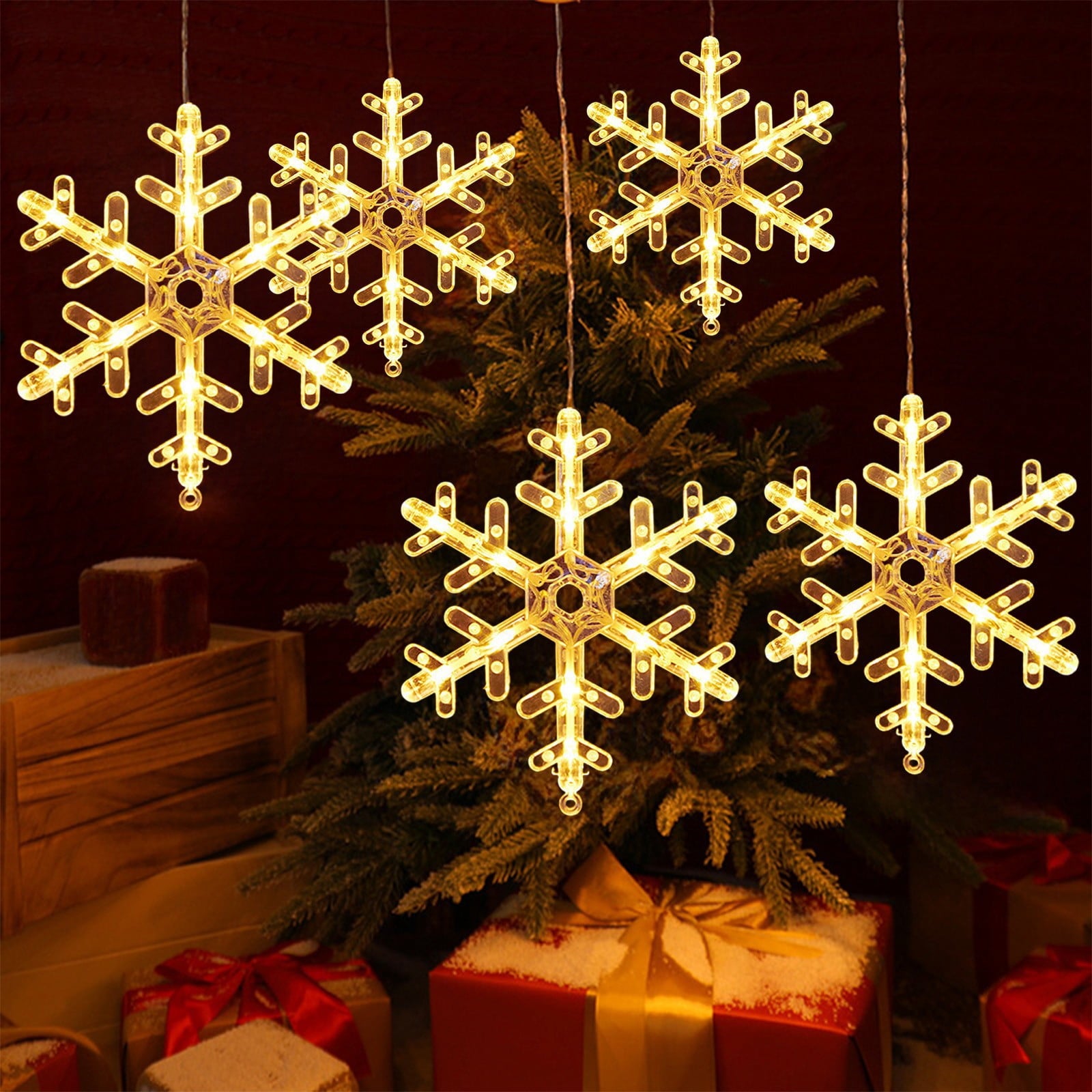 SCNOR Christmas LED Window Lights, Battery Operated Warm White with Suction Cup, Snowman Tree Holiday Decor for Indoor Bedroom Display