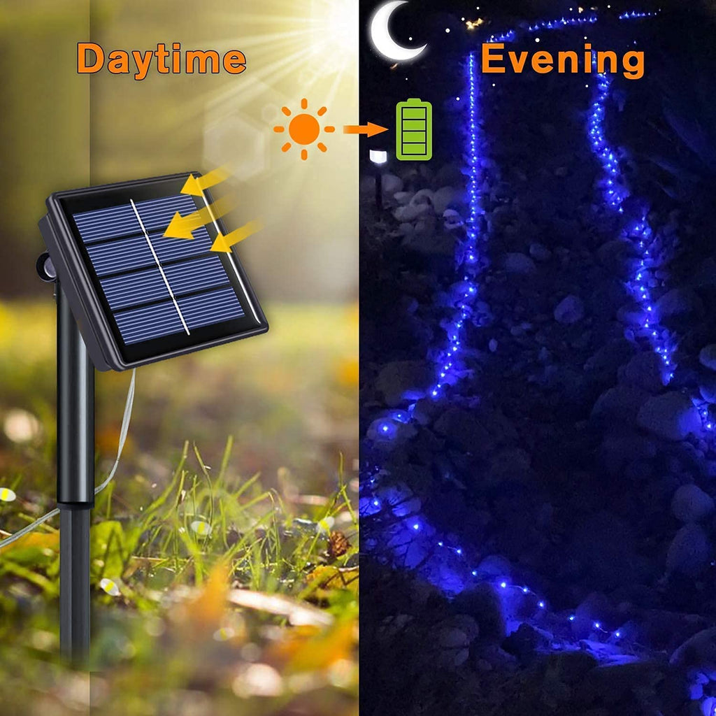 Purple Solar Fairy Lights Outdoor Waterproof, 4 Packs Each 33ft 100 LED Solar String Lights, 8 Modes Silver Wire Solar Twinkle Lights for Halloween Christmas Patio Garden