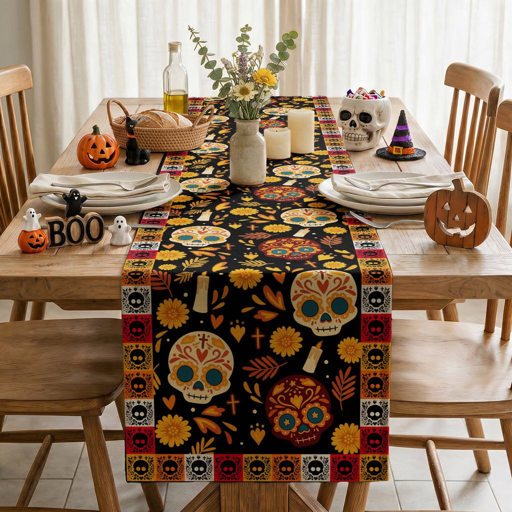 Sm:)e Halloween Table Runner Ghost Pumpkin 13x72 Inch, Halloween Party Kitchen Dining Indoor Outdoor Decorations,Orange