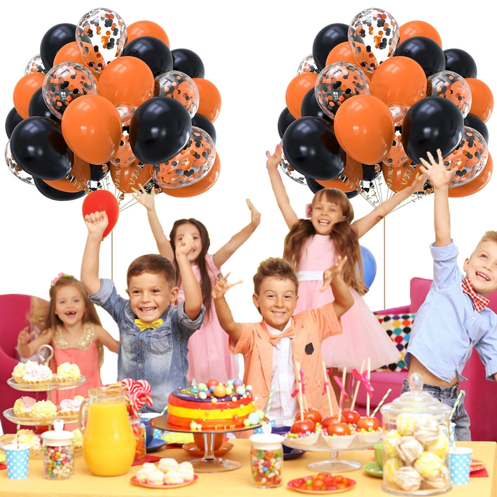 12 Inch Latex Balloons 30Pcs Halloween Party Decorations, Black Orange Confetti Balloons Set for Birthday Party Supplies, Helium Air Inflation