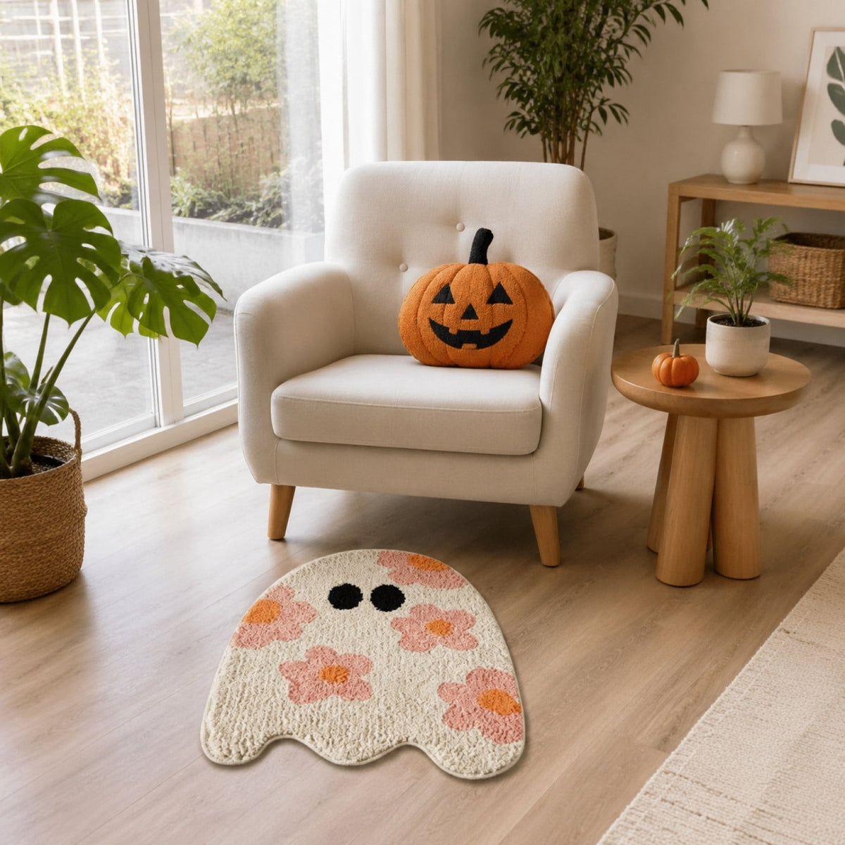 Pink Halloween Decor Ghost Candy Bowl Figurine with Bow and Scalloped Holder for Indoor Tabletop Decor and Party Favor Display