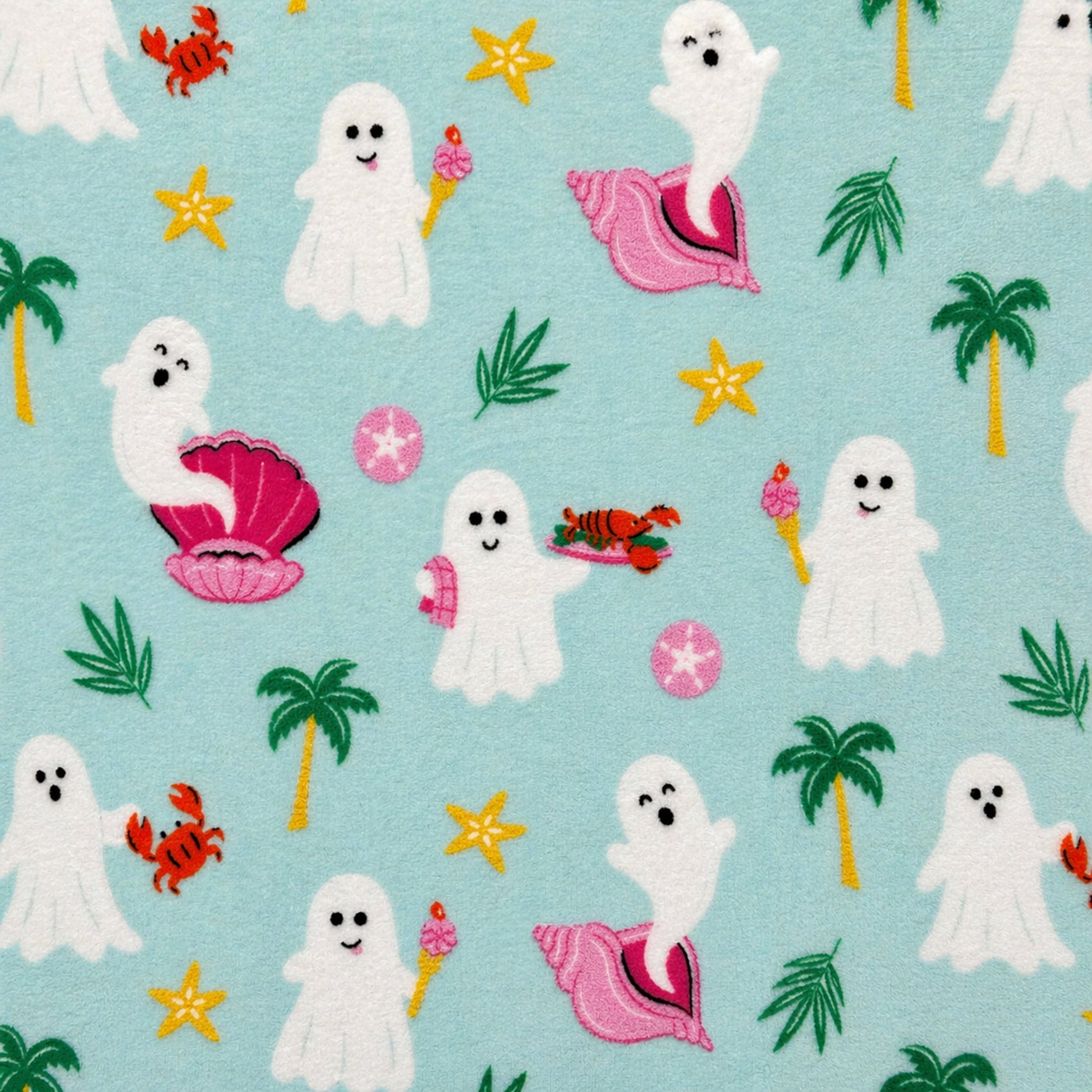 Summerween 18"x18" Plush Decorative Pillow, Vacation Ghosts