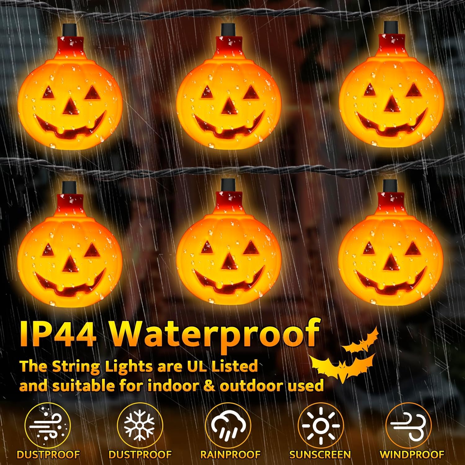 Halloween Pumpkin String Lights, 300cm 118in LED with 20pcs Jack O Lantern Lights - Waterproof, Plug-in for Indoor Outdoor Party, Garden, Yard Decoration
