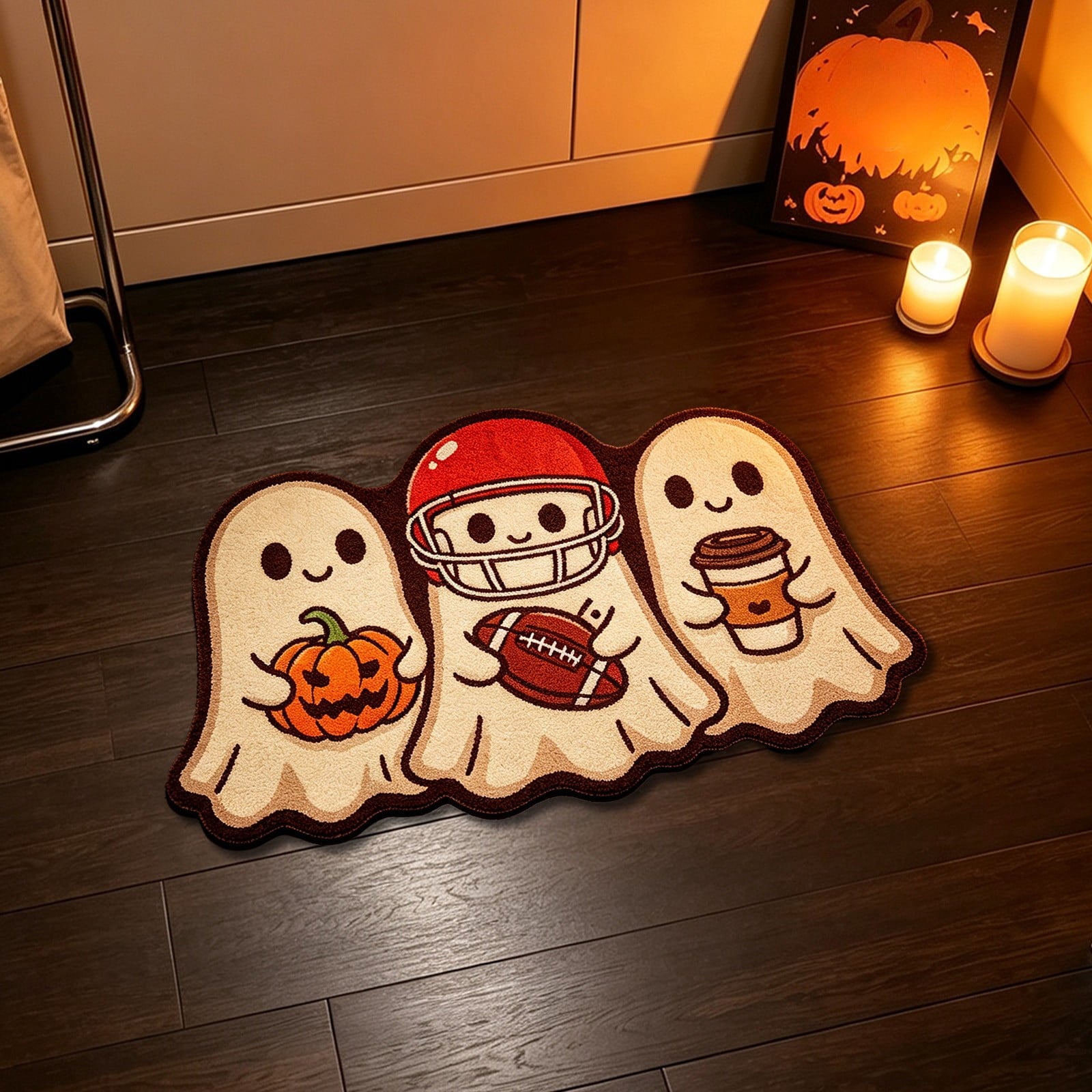 Halloween Doormat Ghost Bath Mat 23.6x15.7in Secure-Grip Absorbent Soft Faux Fur Rug for Bathroom Bedroom Living Room Decor by OVFUIZ