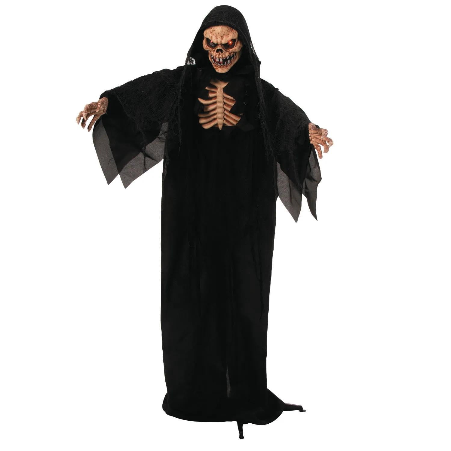 5 Ft. 10 3/4" Animated Standing Skeleton Reaper with Black Cloak Halloween Decoration