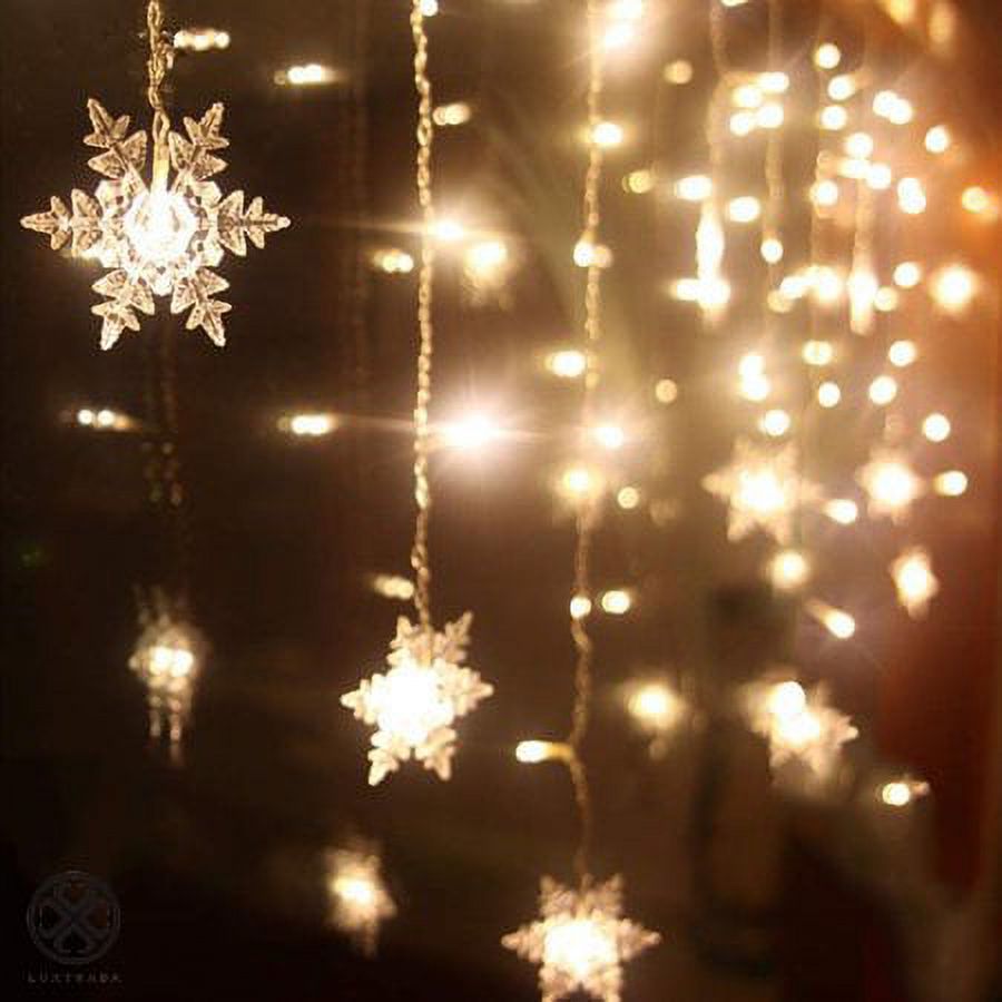 Morttic Christmas 96LEDs Snowflake Fairy String Curtain Window Light LED Starry Christmas String Lights for Holidays Wedding Party Decor (Warm Light)