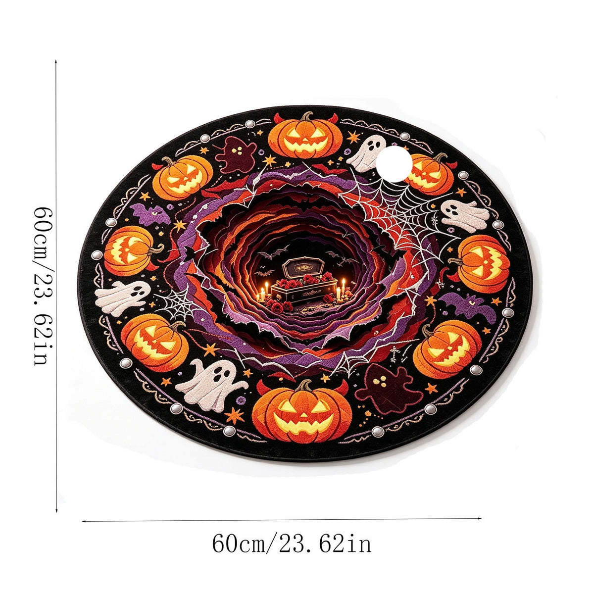 Halloween Round Rug Optical Ghost Pumpkin Mat 15.75in Diameter Polyester Skidproof & Soft for Entryway Bedroom Party by MPOISVA