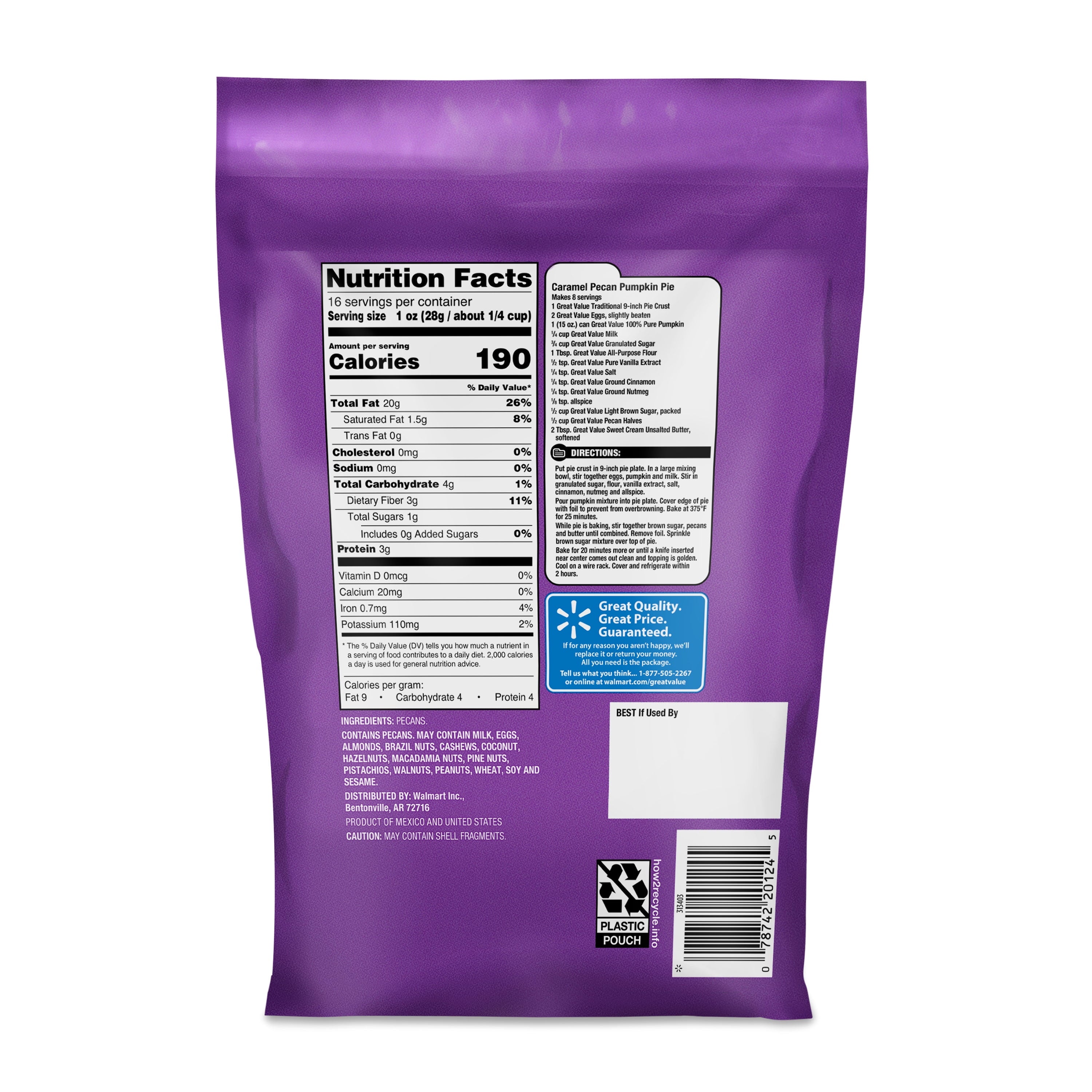 Great Value Pecan Halves, 16 oz